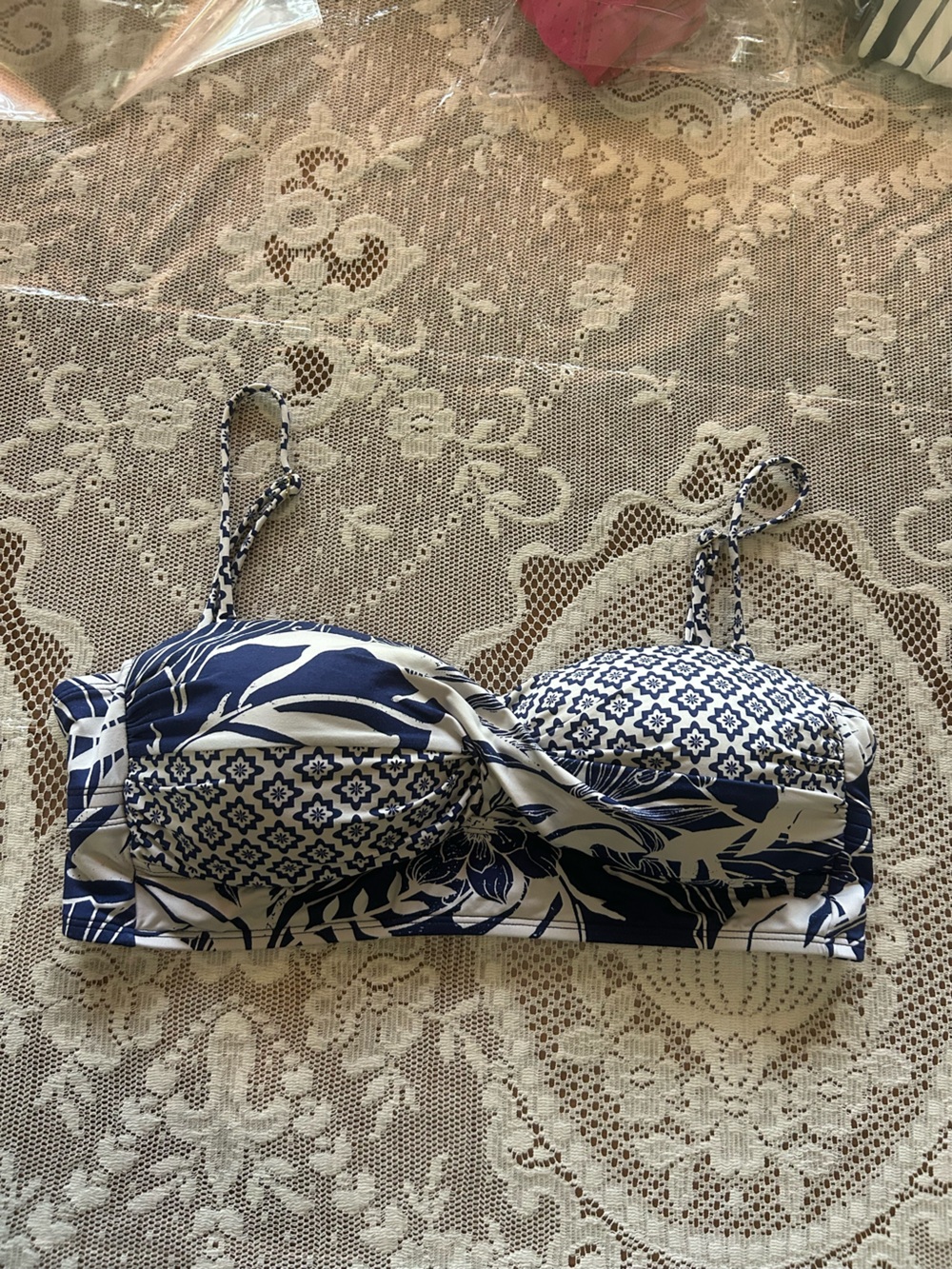 Liz Claiborne Navy and White Bandeau Swim Top size 12